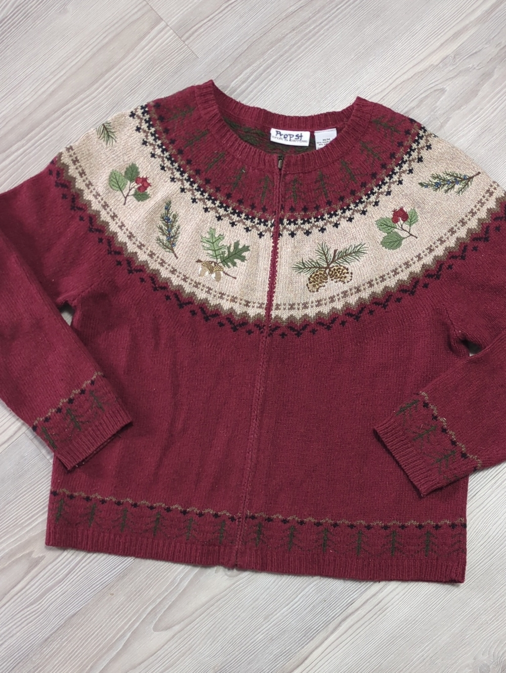 Croft & Barrow Nordic Fair Isle Wool Angora Zip Cardigan Sweater M
